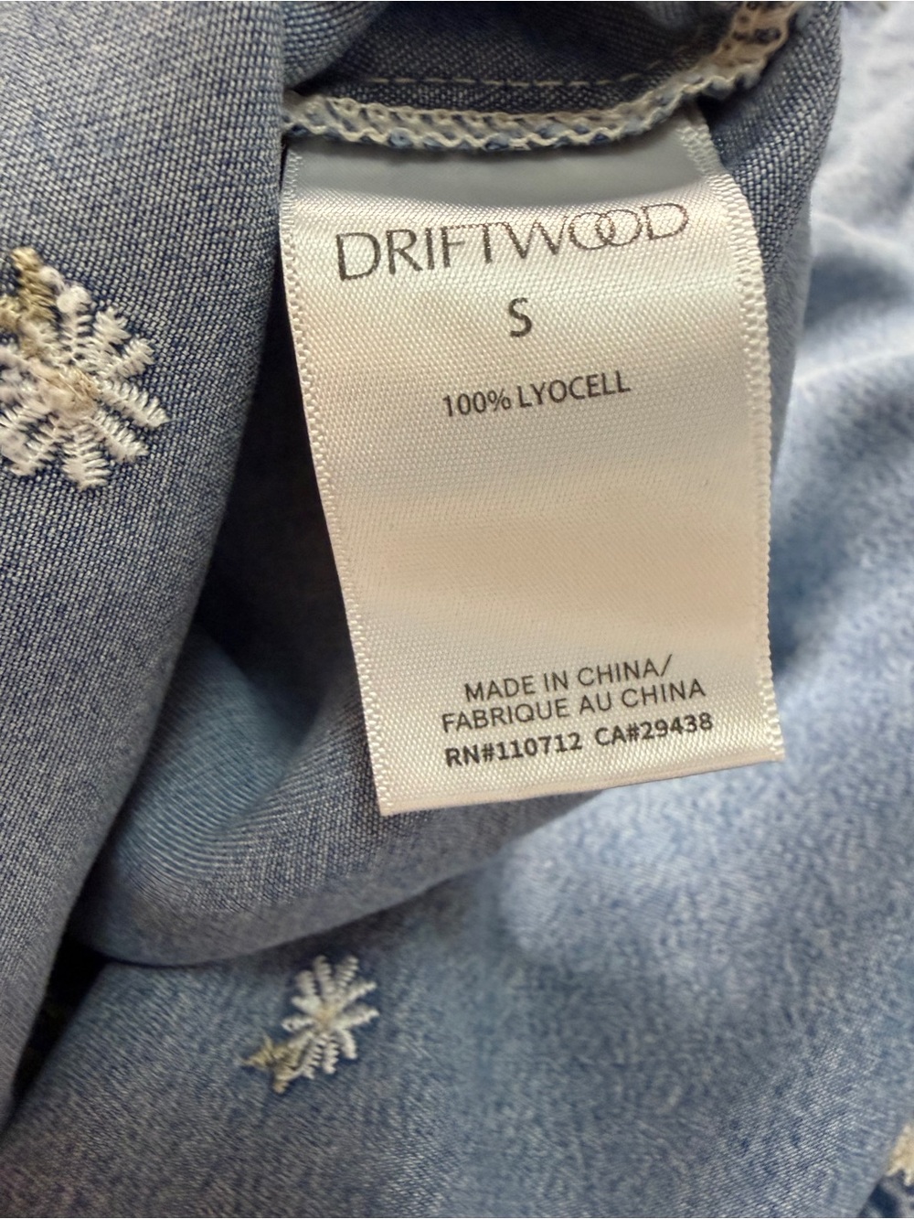 DRIFTWOOD Light Blue Washed Embroidered Peasant Top - Picture 5 of 5